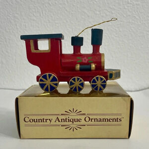 Vintage Russ Country Antique Ornaments Wooden Red Train Style # BX 2055.